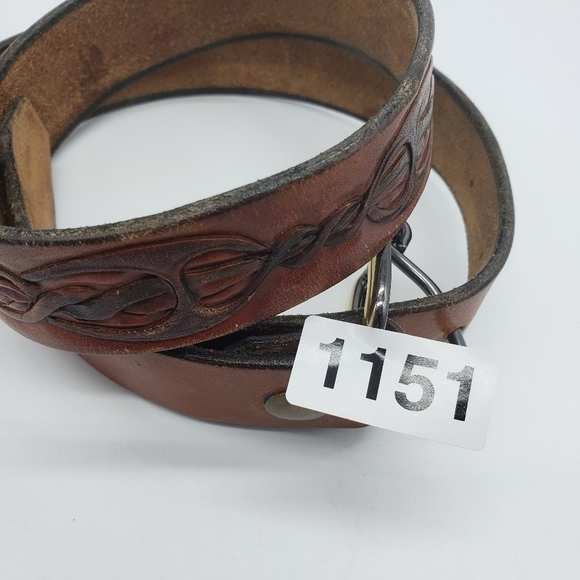Vintage Artisan handmade belt women 30 brown embossed tooled vine leaf pattern - Picture 15 of 15